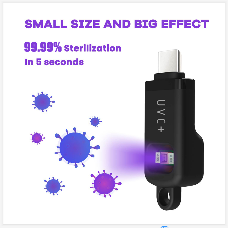 Новое поступление: портативный стерилизатор UVC + LED 99% стерилизация за 5 секунд